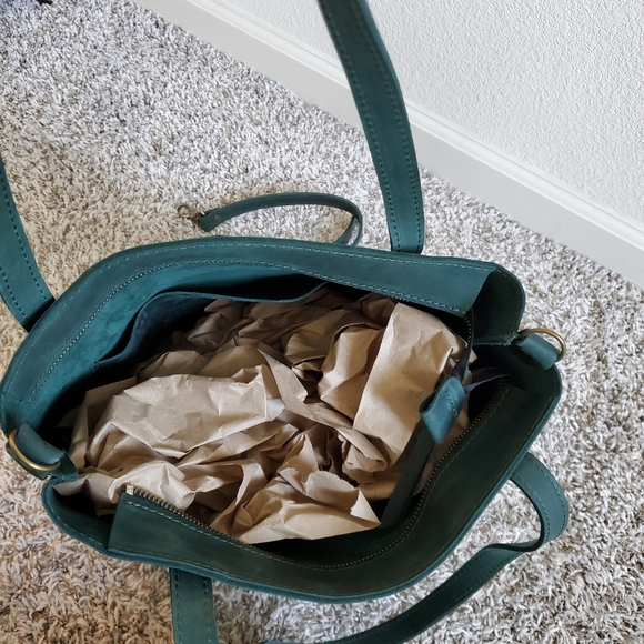Green leather tote bag - Picture 6 of 6